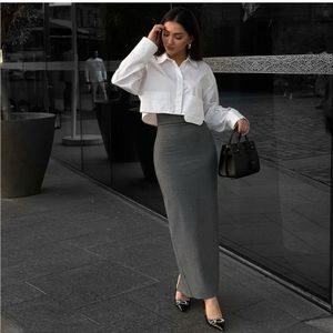 Zara High Rise Gray Pencil Midi Skirt M